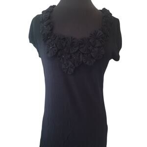 INC Black 3D Floral Embellished Top Women’s XL EUC